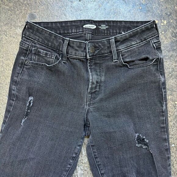 Old Navy Women’s Power Slim Straight Mid Rise Ripped Jeans Size 2 Distressed - Picture 3 of 12